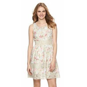 LC LAUREN CONRAD Floral Moon Trim Lace Mini Dress
